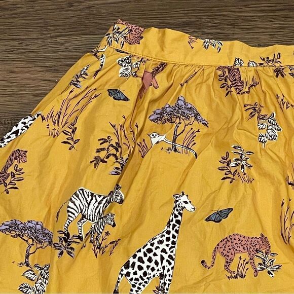 ModCloth Mini Skater Safari Animal Skirt Mustard Yellow White Black Pink Size M - Picture 3 of 13
